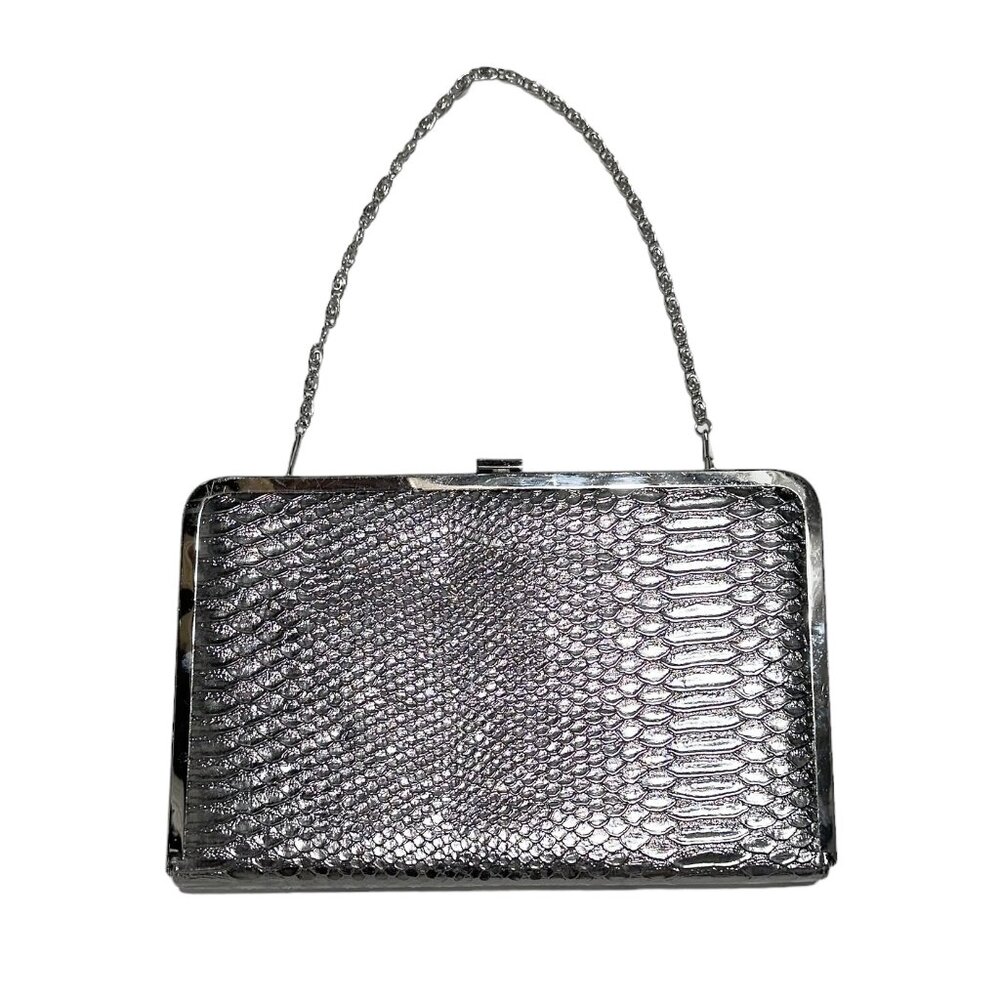 NEW PINKSTIX Clutch purse w/ Silver Chain Strap Metallic Silver Snakeskin